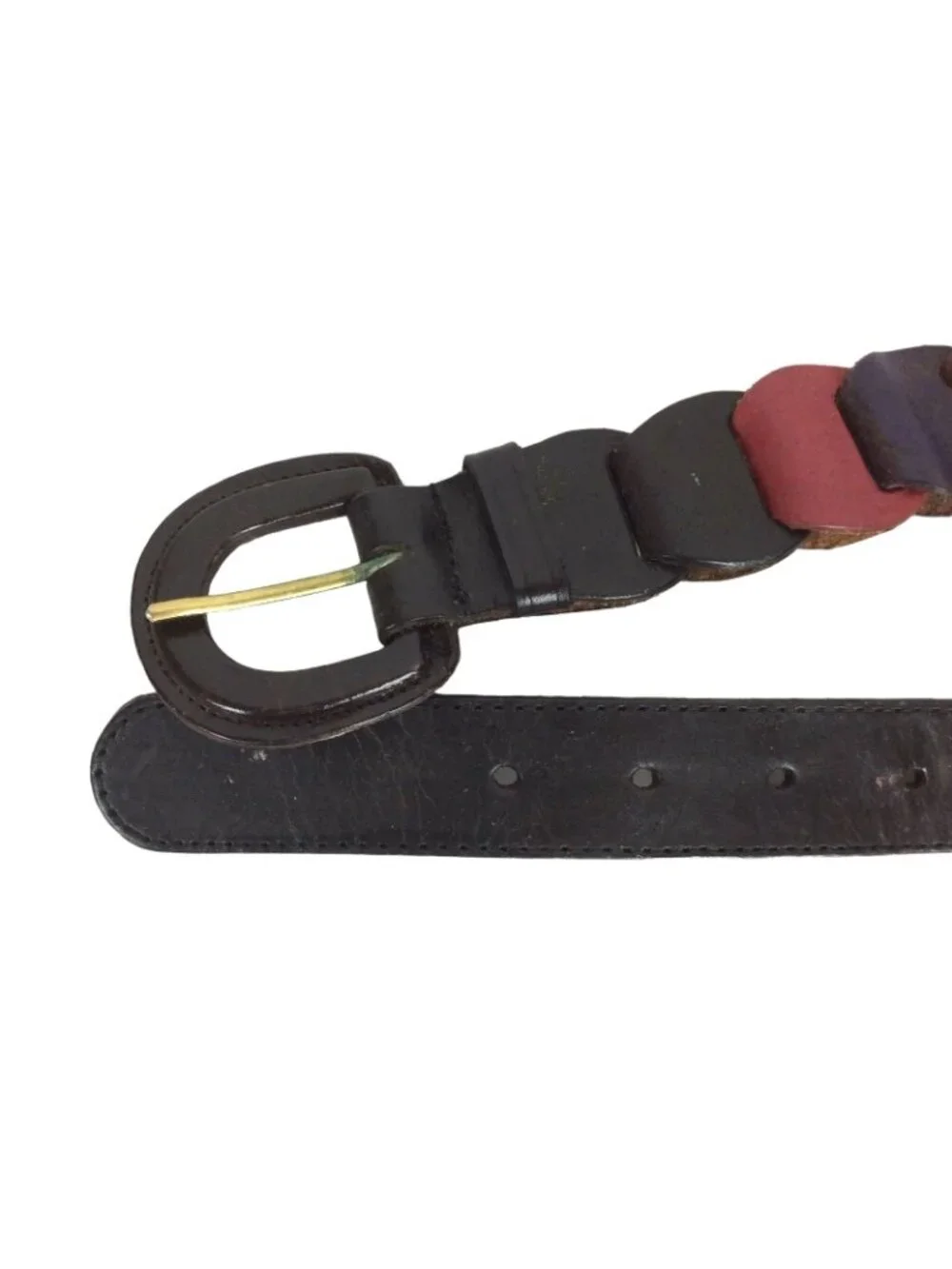 Vintage Womens Pieced Leather Belt Multi-Color Design Size S/M 90s